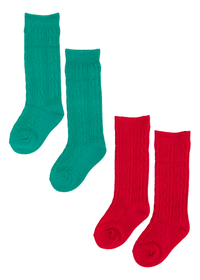 Birdie Bean Knee High Socks Set: Red and Green