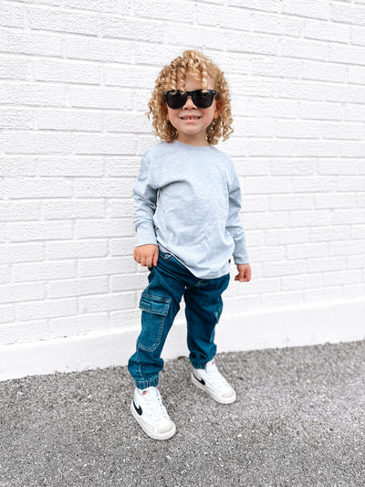 Little Bipsy Cargo Joggers: Classic Denim Wash