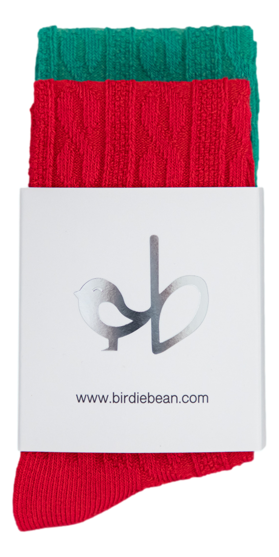 Birdie Bean Knee High Socks Set: Red and Green