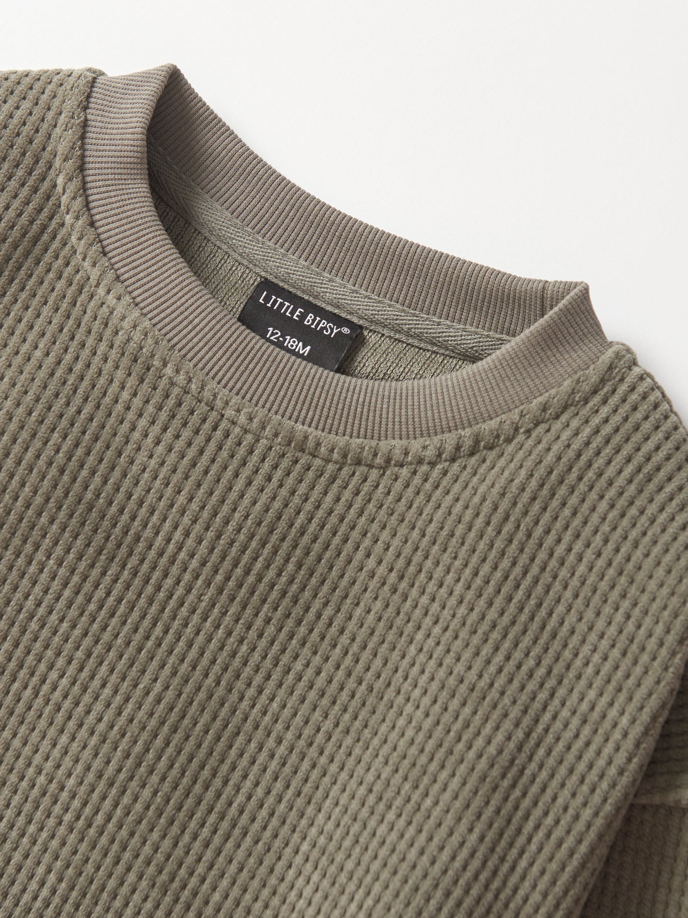 Little Bipsy Elevated Waffle Crewneck: Army Green