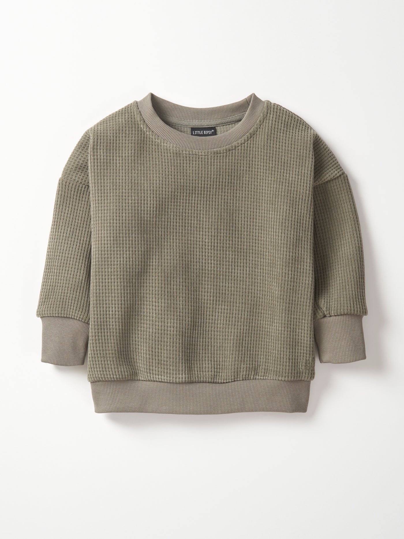 Little Bipsy Elevated Waffle Crewneck: Army Green