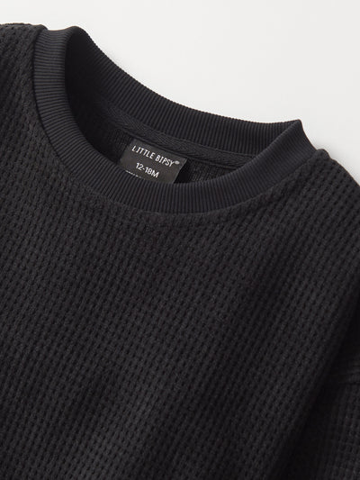 Little Bipsy Elevated Waffle Crewneck: Black