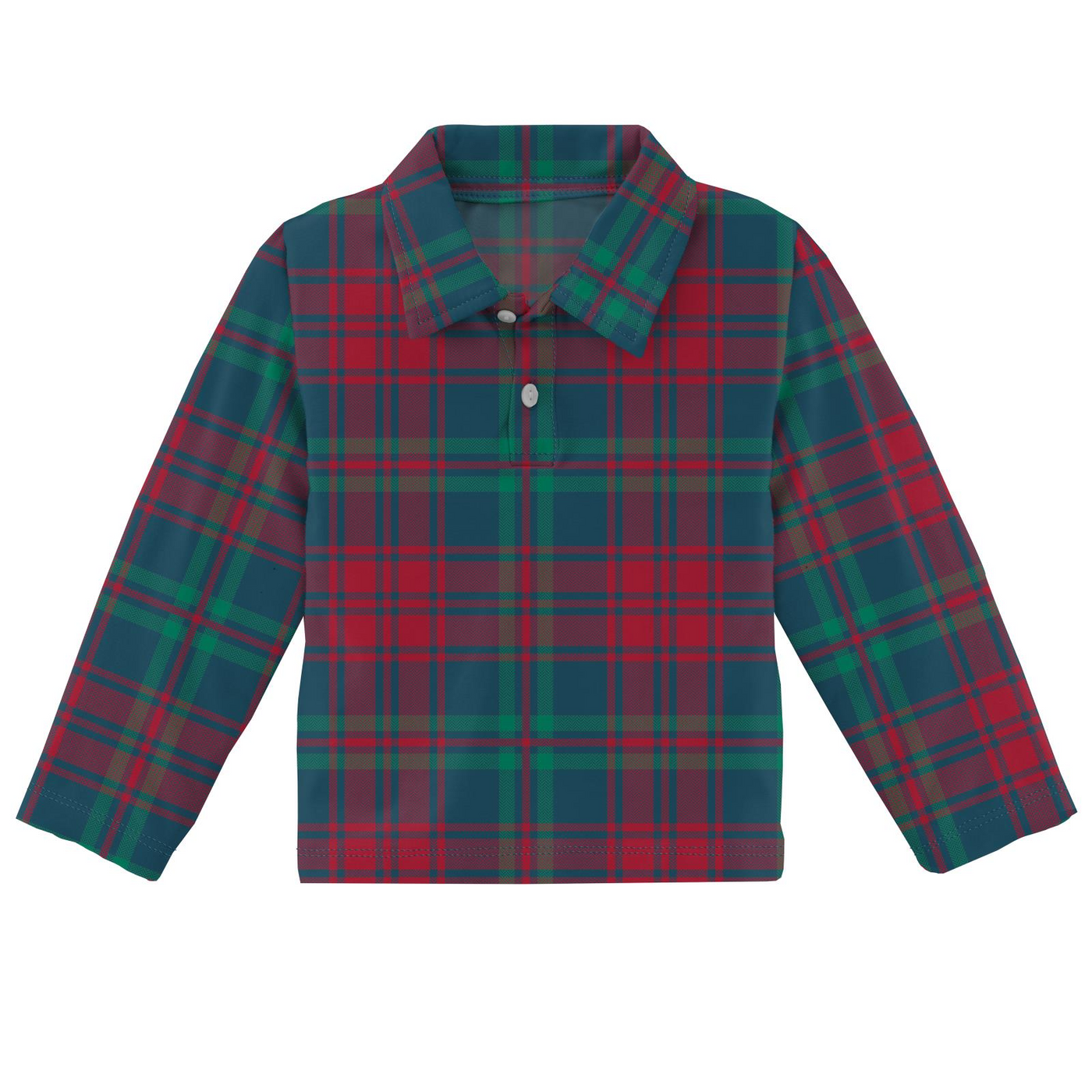 Kickee Pants Long Sleeve Polo: Peacock Plaid