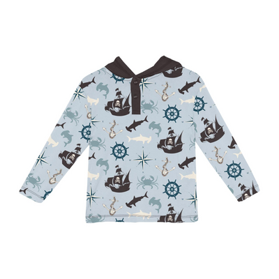 Kickee Pants Long Sleeve Hoodie Tee: Illusion Blue Pirate Adventure