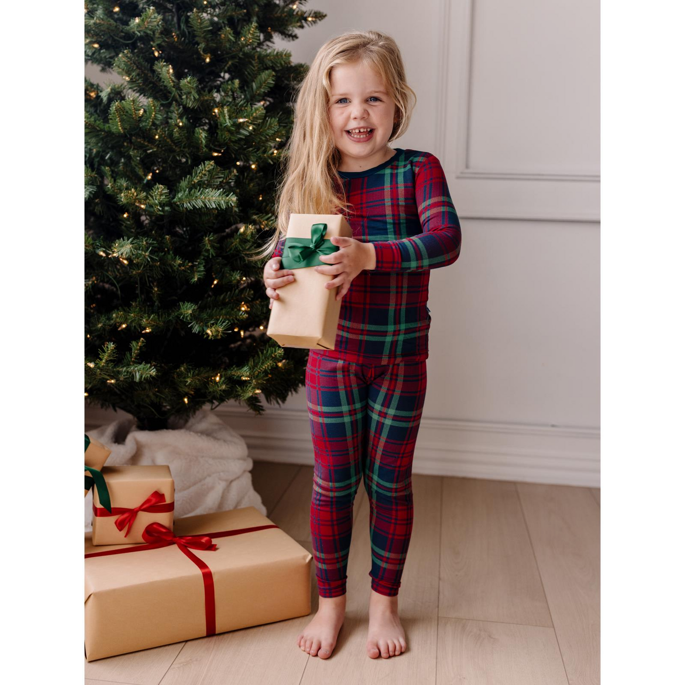 Kickee Pants Pajama Set: Peacock Plaid