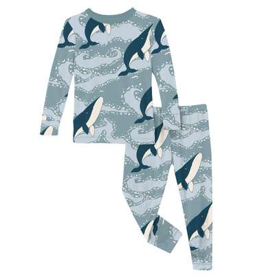 Kickee Pants Pajama Set: Stormy Sea Splashing Whales