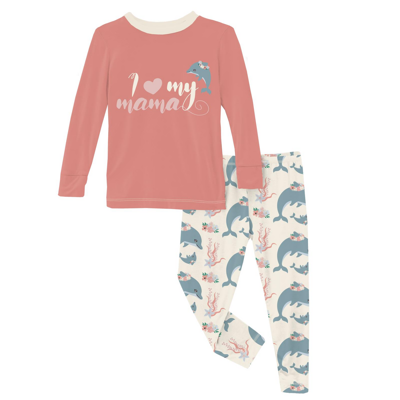 Kickee Pants Pajama Set: Natural Dolphins