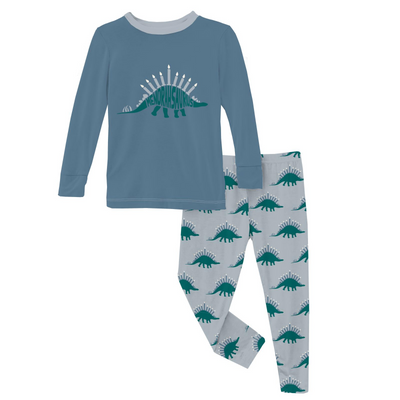 Kickee Pants Pajama Set: Pearl Blue Menorahsaurus