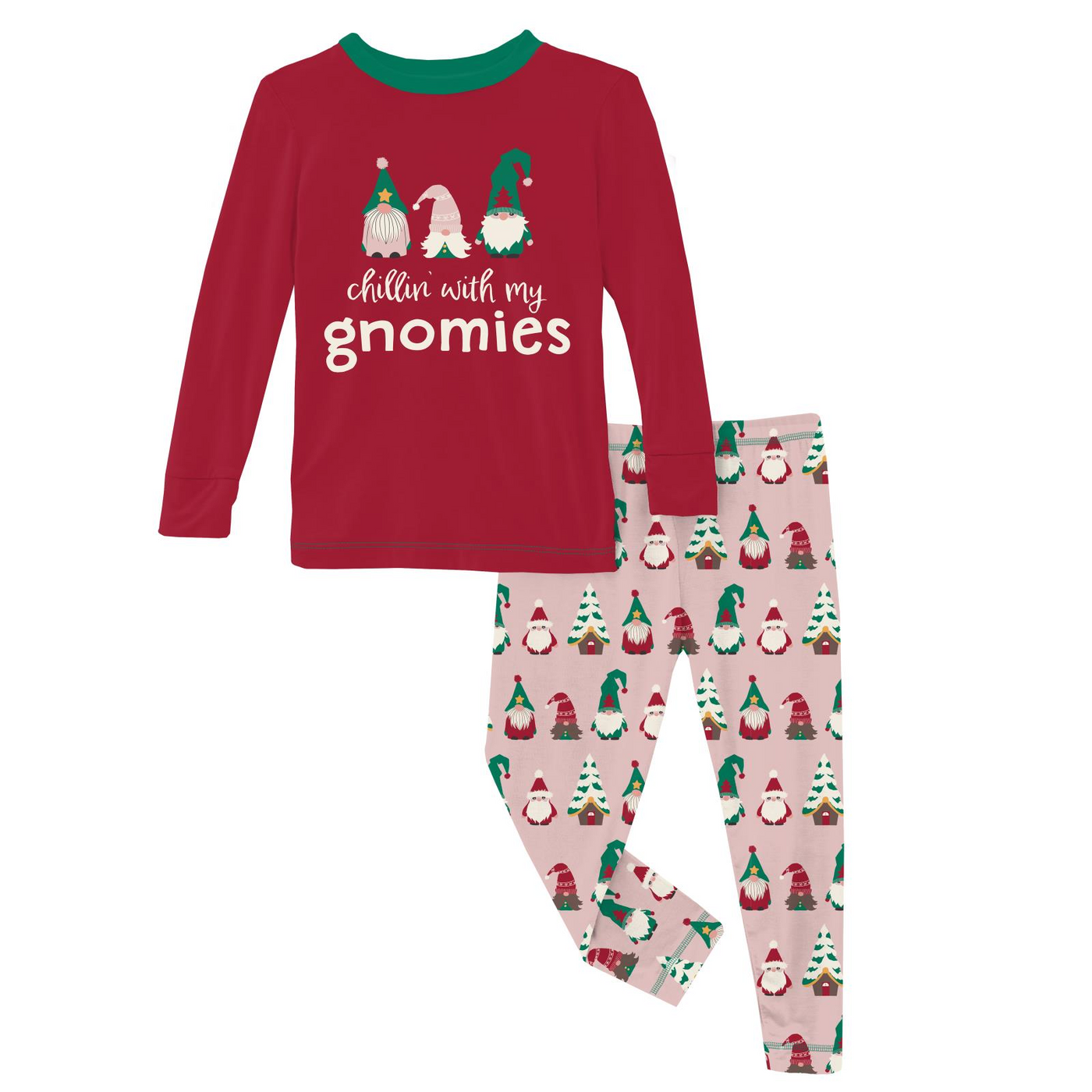 Kickee Pants Graphic Tee Pajama Set: Baby Rose Gnomes