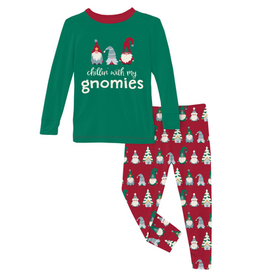 Kickee Pants Graphic Tee Pajama Set: Crimson Gnomes