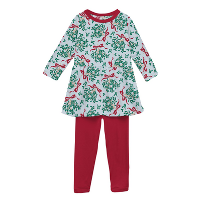 Kickee Pants Playtime Outfit Set: Illusion Blue Mistletoe & Ribbons