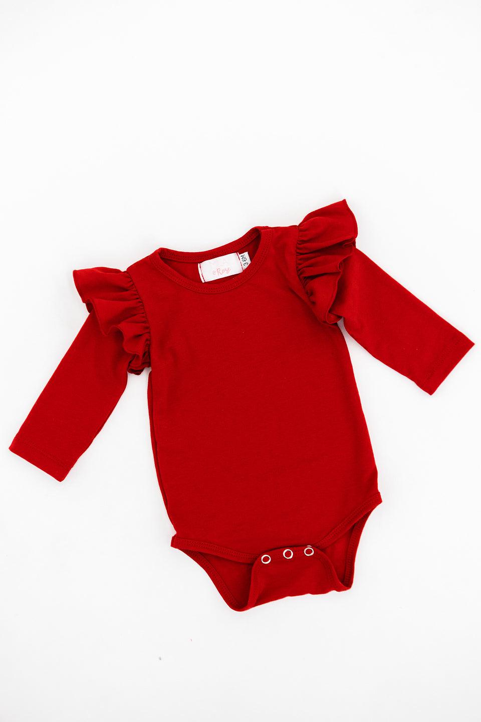 Mila & Rose:  Red L/S Flutter Bodysuit