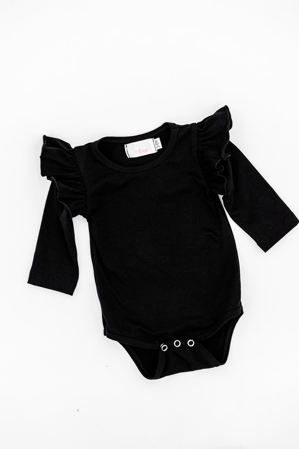 Mila & Rose:  Black L/S Flutter Bodysuit