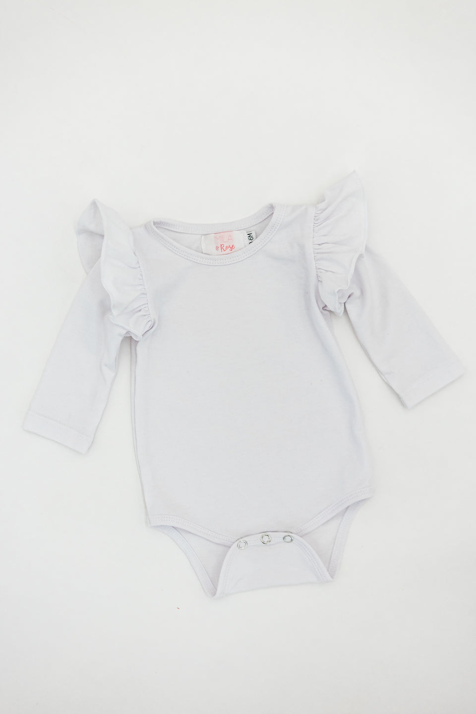 Mila & Rose:  White L/S Flutter Bodysuit