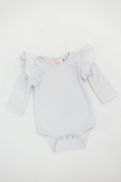 Mila & Rose:  White L/S Flutter Bodysuit