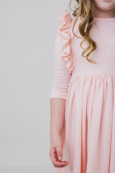 Mila & Rose:  Petal Pink 3/4 Sleeve Ruffle Twirl Dress