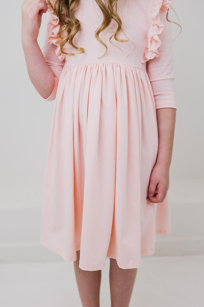 Mila & Rose:  Petal Pink 3/4 Sleeve Ruffle Twirl Dress