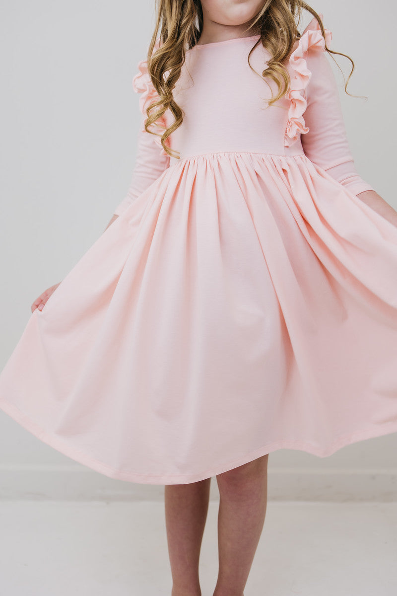 Mila & Rose:  Petal Pink 3/4 Sleeve Ruffle Twirl Dress