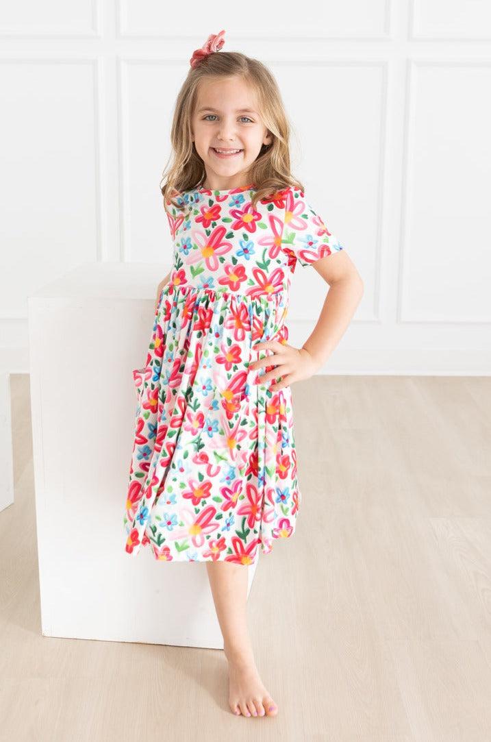 Mila & Rose:  Neon Floral S/S Pocket Twirl Dress