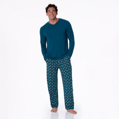 Kickee Pants Men's Pajama Pants: Peacock Nutcrackers