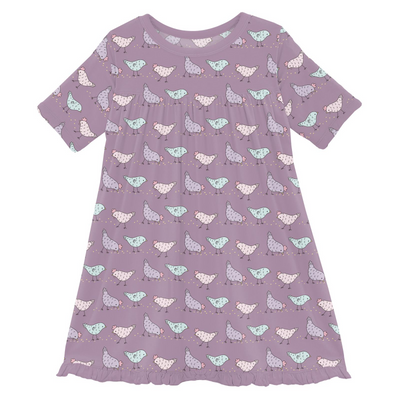 Kickee Pants Swing Dress: Lavender Chickens