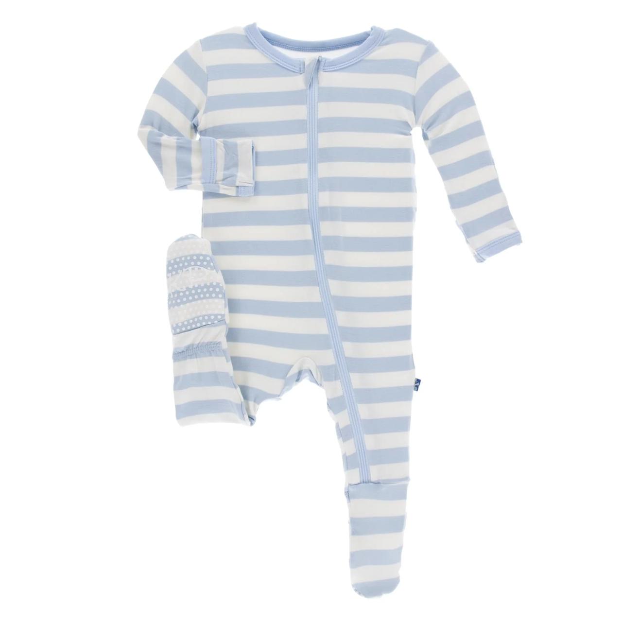 Kickee Pants Footie with 2 Way Zipper: Pond Stripe