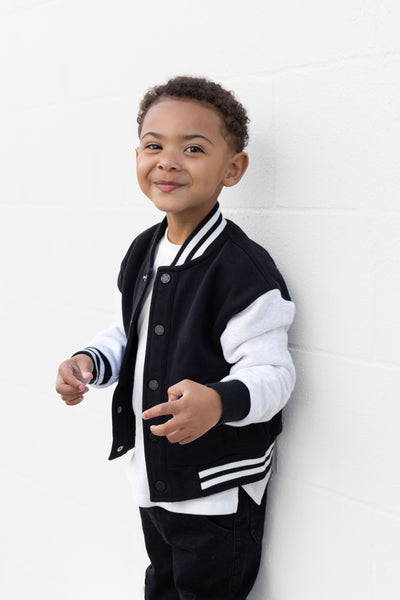 Little Bipsy Varsity Jacket: Black