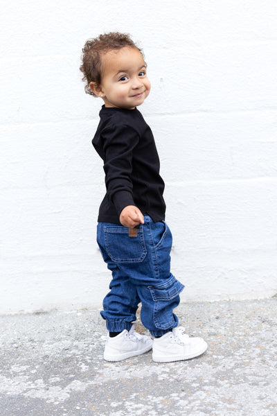 Little Bipsy Cargo Joggers: Classic Denim Wash