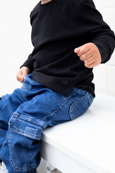 Little Bipsy Cargo Joggers: Classic Denim Wash