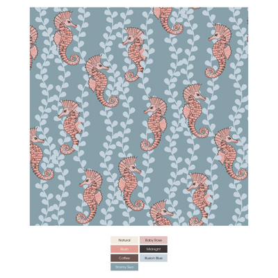 Kickee Pants Quilted Toddler Blanket: Baby Rose Shells & Starfish/Stormy Sea Seahorse