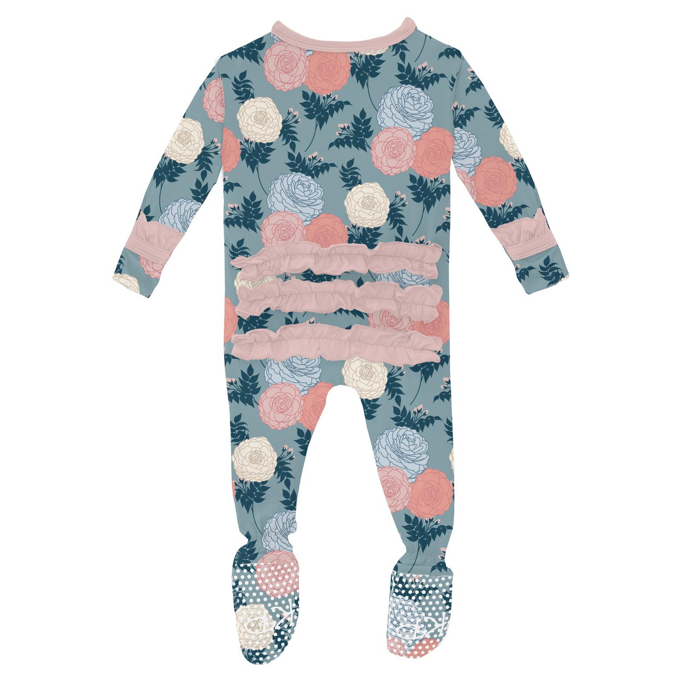 Kickee Pants Ruffle Footie With 2 Way Zipper: Stormy Sea Enchanted Floral