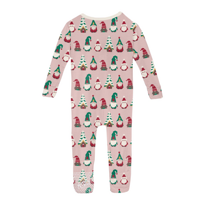 Kickee Pants Convertible Sleeper with Zipper: Baby Rose Gnomes