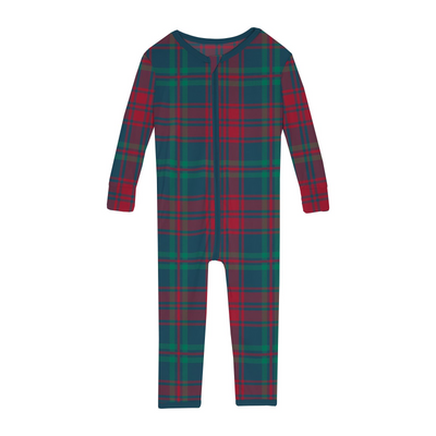 Kickee Pants Convertible Sleeper with Zipper: Peacock Plaid