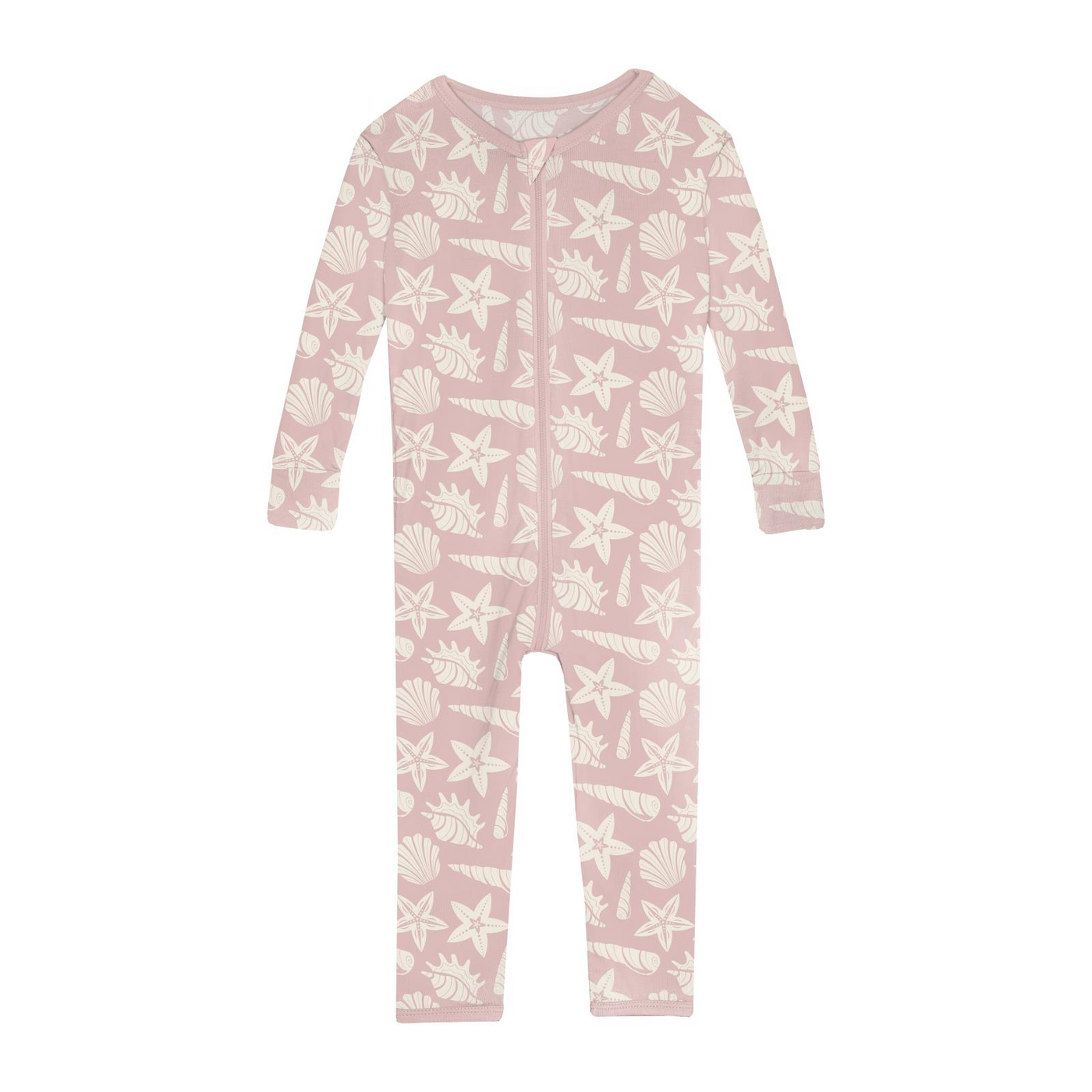 Kickee Pants Convertible Sleeper with Zipper: Baby Rose Shells & Starfish