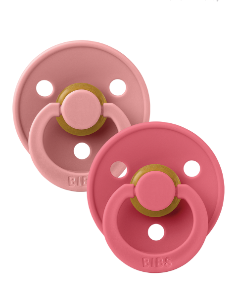 BIBS Pacifiers Classic Round 2 Pack: Dusty Pink/Coral