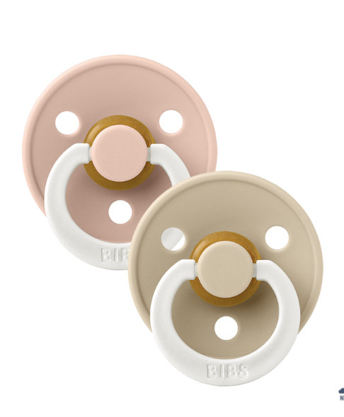 BIBS Pacifiers Classic Round 2 Pack: Blush/Vanilla Glow-in-the-Dark