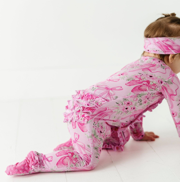 Bums & Roses Ruffle Footie: Ballet Blooms