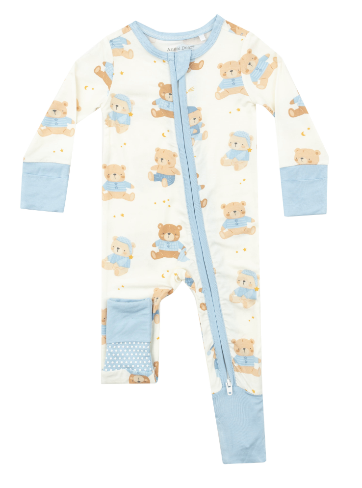 Angel Dear 2 Way Zipper Romper: Teddy Bears Blue