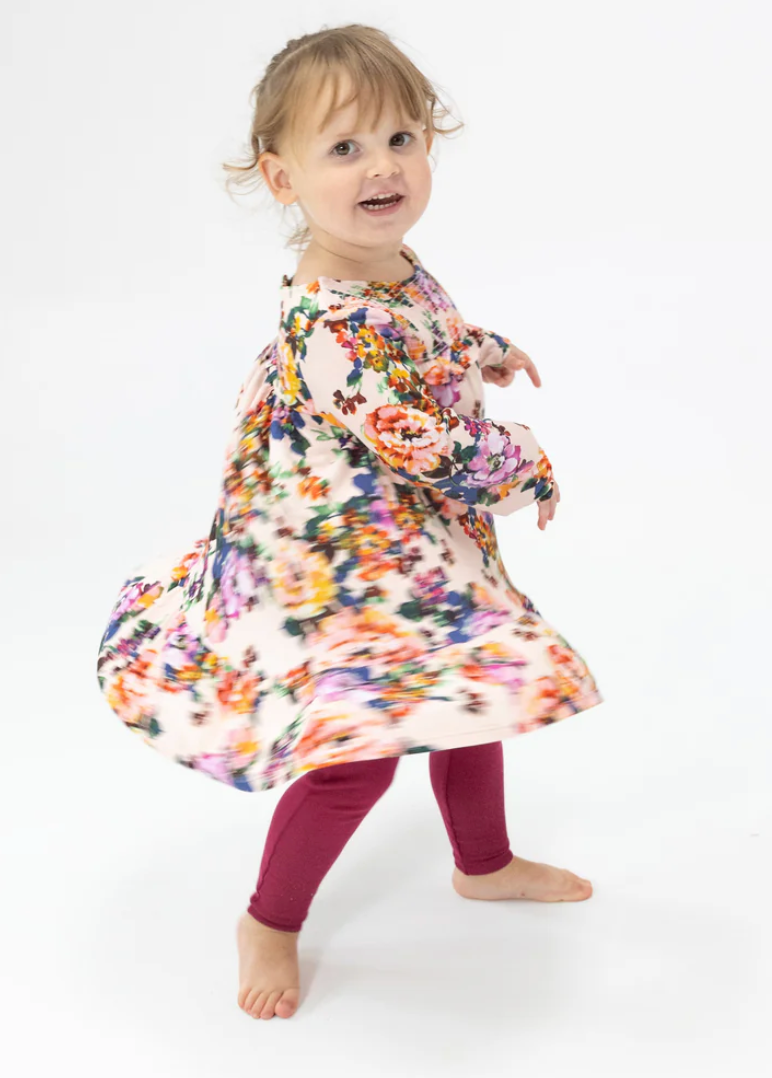 Angel Dear Smocked Ruffle Dress with Crochet Trim and Ribbed Legging: Autumn Rose