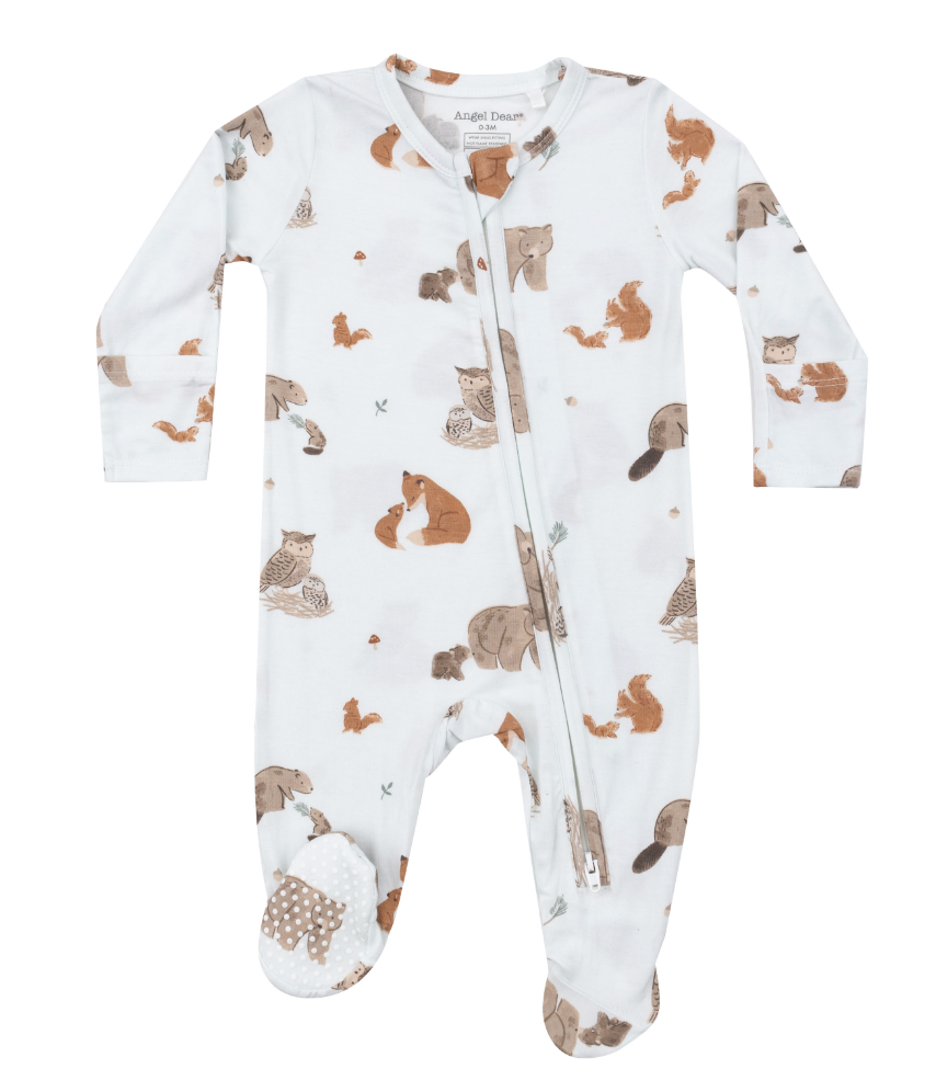 Angel Dear 2 Way Zipper Footie: Mixed Woodland Animals Blue