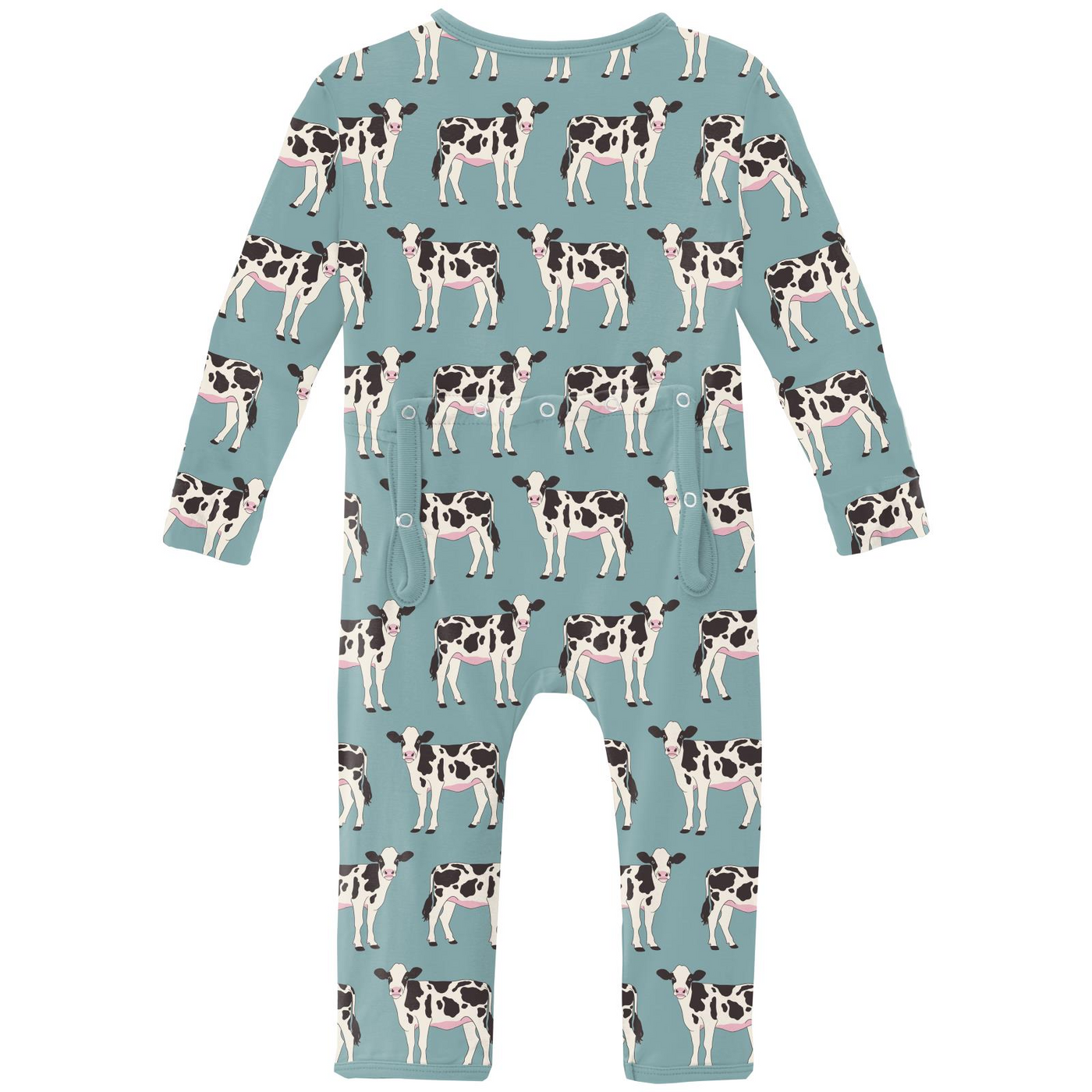 Kickee Pants Coverall with 2 Way Zipper: Jade Cows