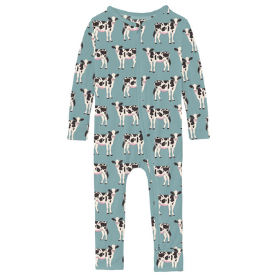 Kickee Pants Coverall with 2 Way Zipper: Jade Cows