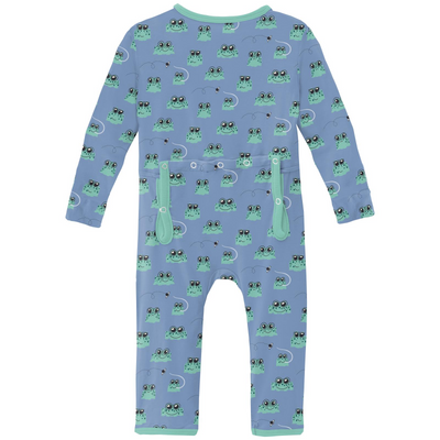 Kickee Pants Coverall With 2 Way Zipper: Dream Blue Bespeckled Frogs