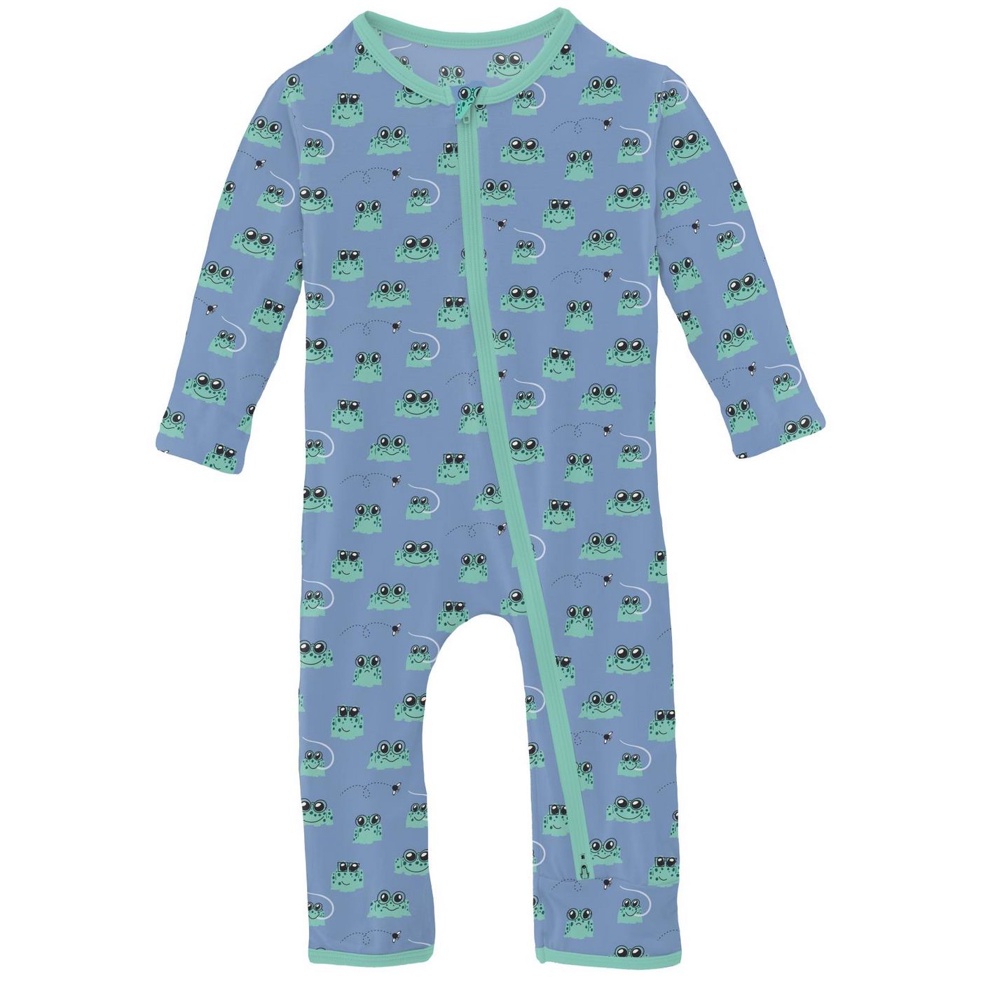 Kickee Pants Coverall With 2 Way Zipper: Dream Blue Bespeckled Frogs