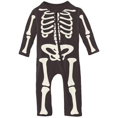 Kickee Pants Coverall With 2 Way Zipper: Midnight Skeleton