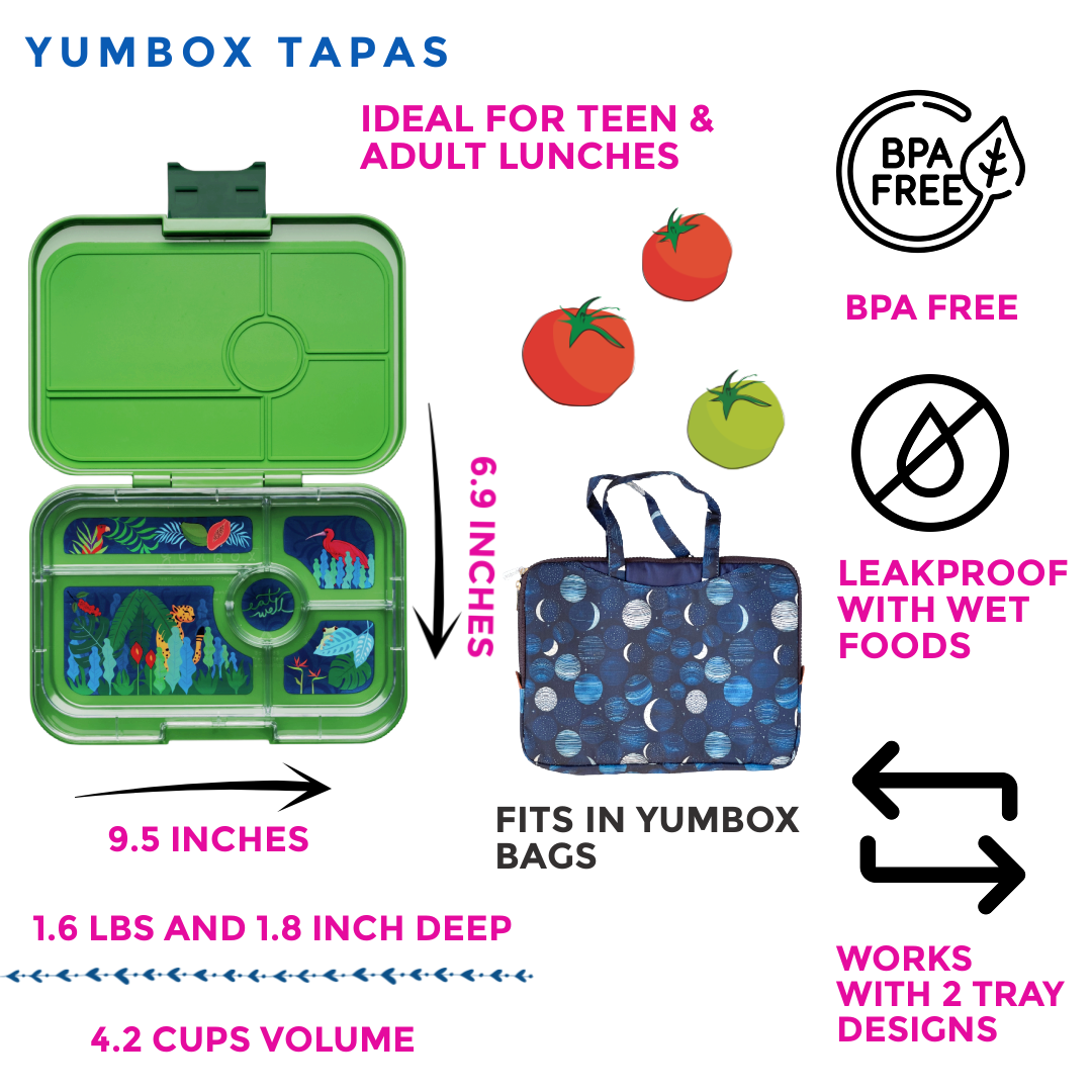 Yumbox XL Tapas 5 Compartments: Jurassic Green (Jungle Tray)