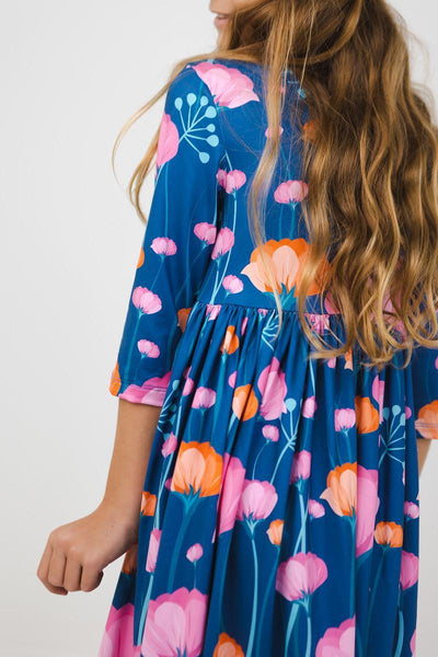 Mila & Rose:  Poppies 3/4 Sleeve Pocket Twirl Dress