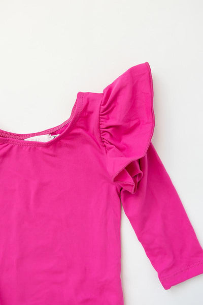 Mila & Rose:  Hot Pink L/S Flutter Sleeve Leotard