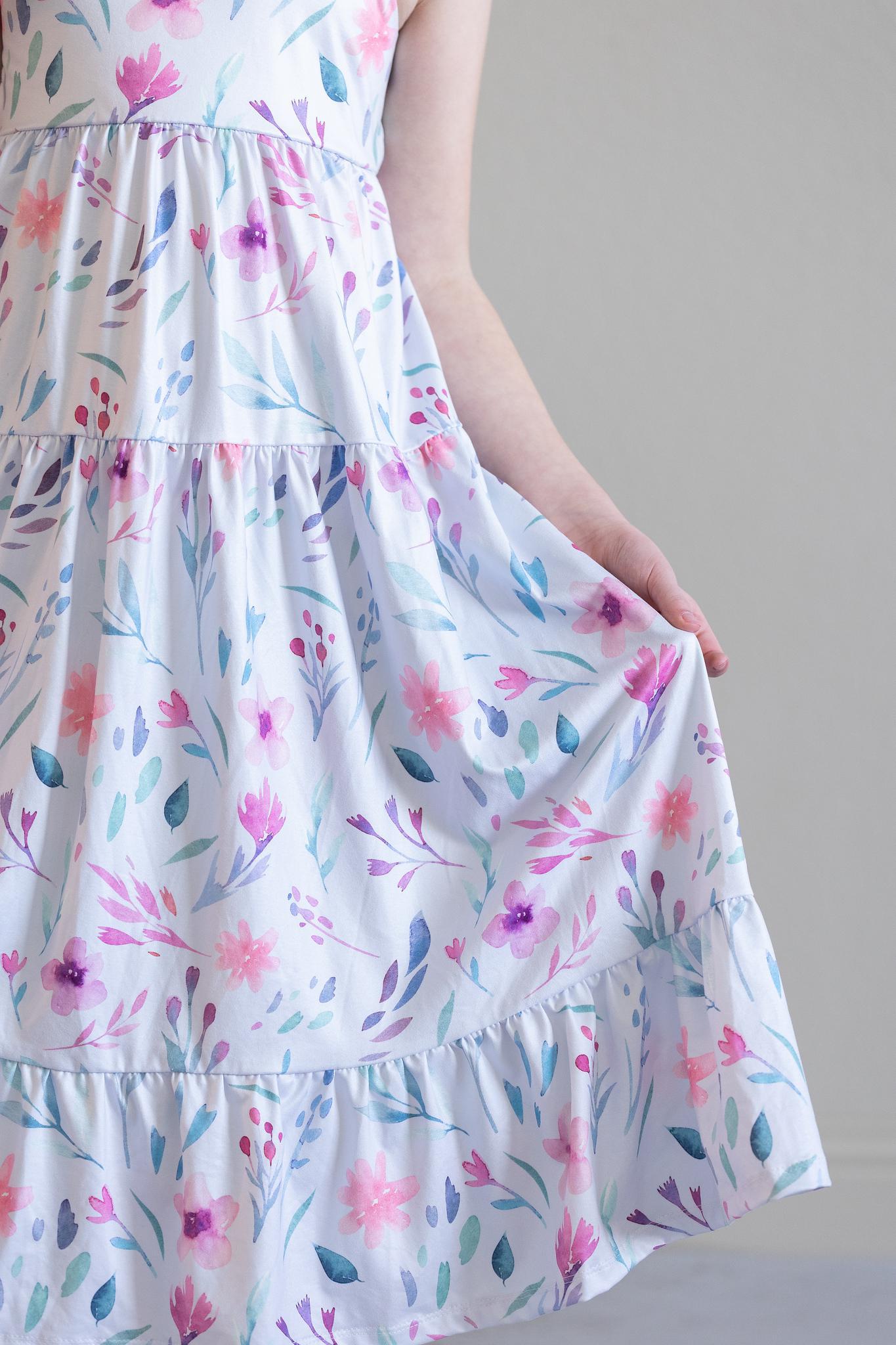 Mila & Rose:  Pastel Wildflowers Ruffle Maxi Dress