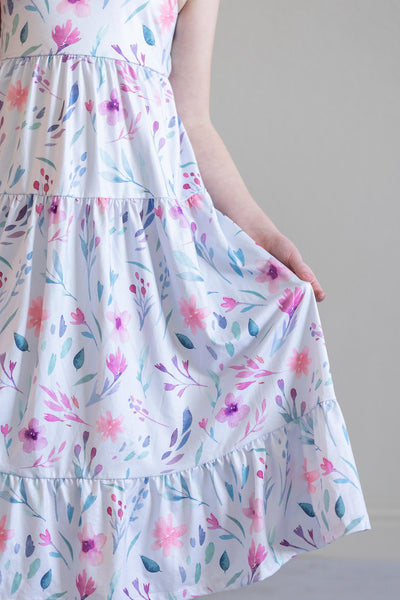 Mila & Rose:  Pastel Wildflowers Ruffle Maxi Dress